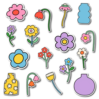 spring time flower magnet set - 16 magnets