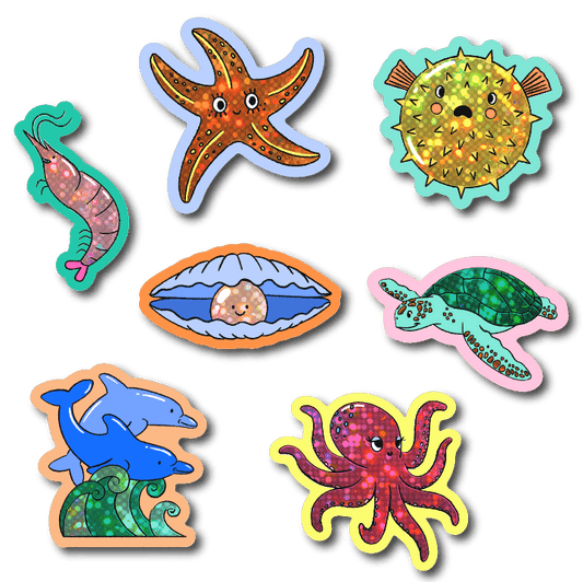 Holographic Sea Creature Sticker Pack | Sparkling Underwater Magic!