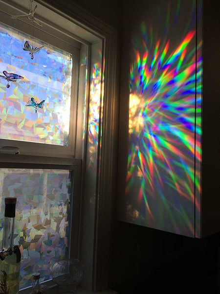 HOHOFILM Holographic Iridescent Window Film Adhesive Glass Film 3pcs  45cmx100cm Chameleon Rainbow Home Decal Christmas pack