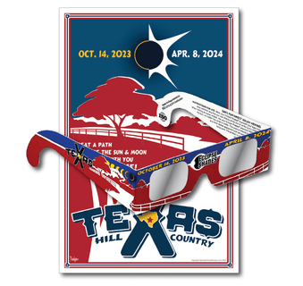 2023 2024 Texas Hill Country Solar Eclipse Glasses and Commemorative Poster